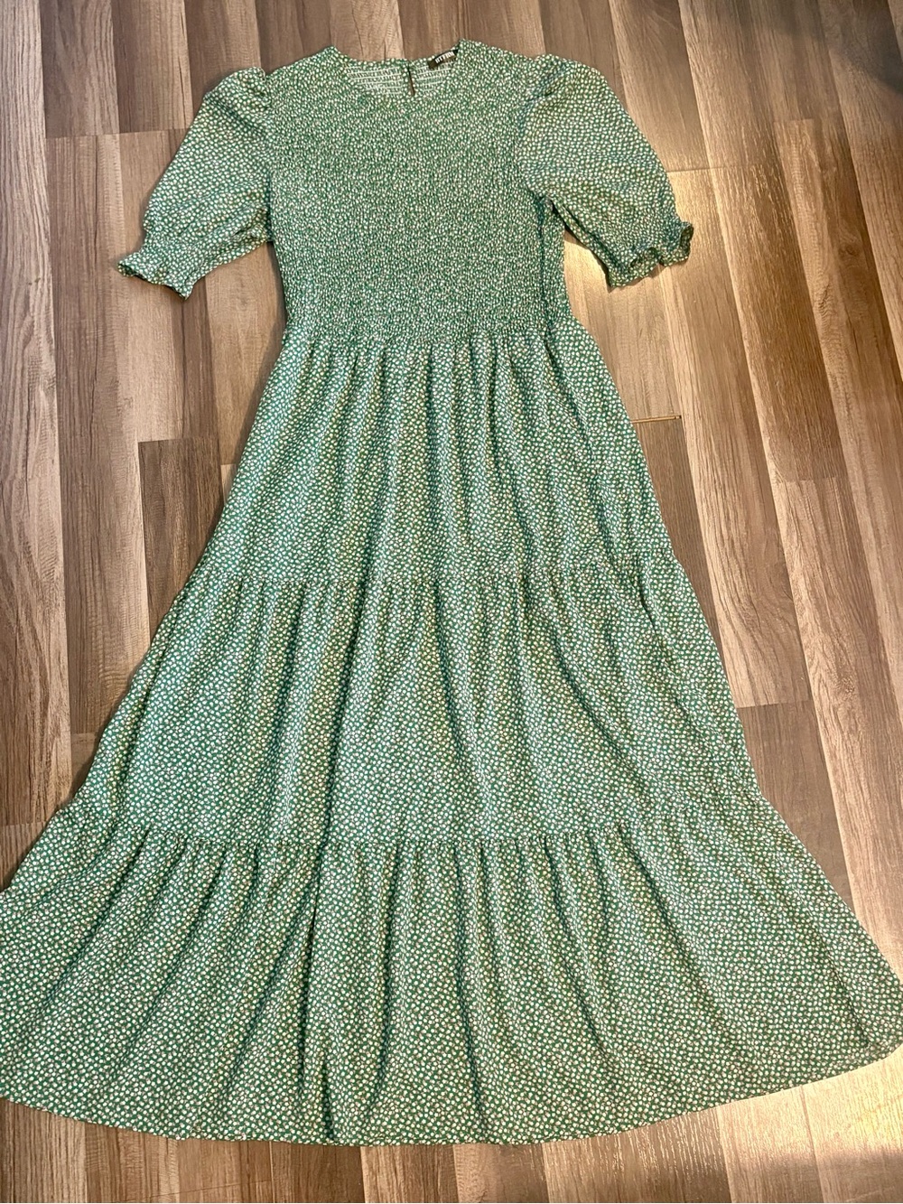 BTFBM Green Ditsy Floral Smocked Tiered Maxi Dress - Size XL